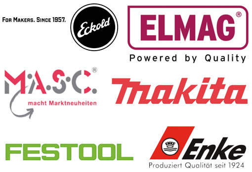 Vertriebspartner: Eckhold, Elmag, Masc, Makita, Festool und Enke Logos unserer Vertriebspartner, Spenglermaschinen, Spenglereiartikel und Werkzuege: Eckhold, Elmag, Masc, Makita, Festool und Enke